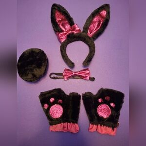 Torrid Black and Pink Glitter Bunny Costume Set Headband Gloves Tail